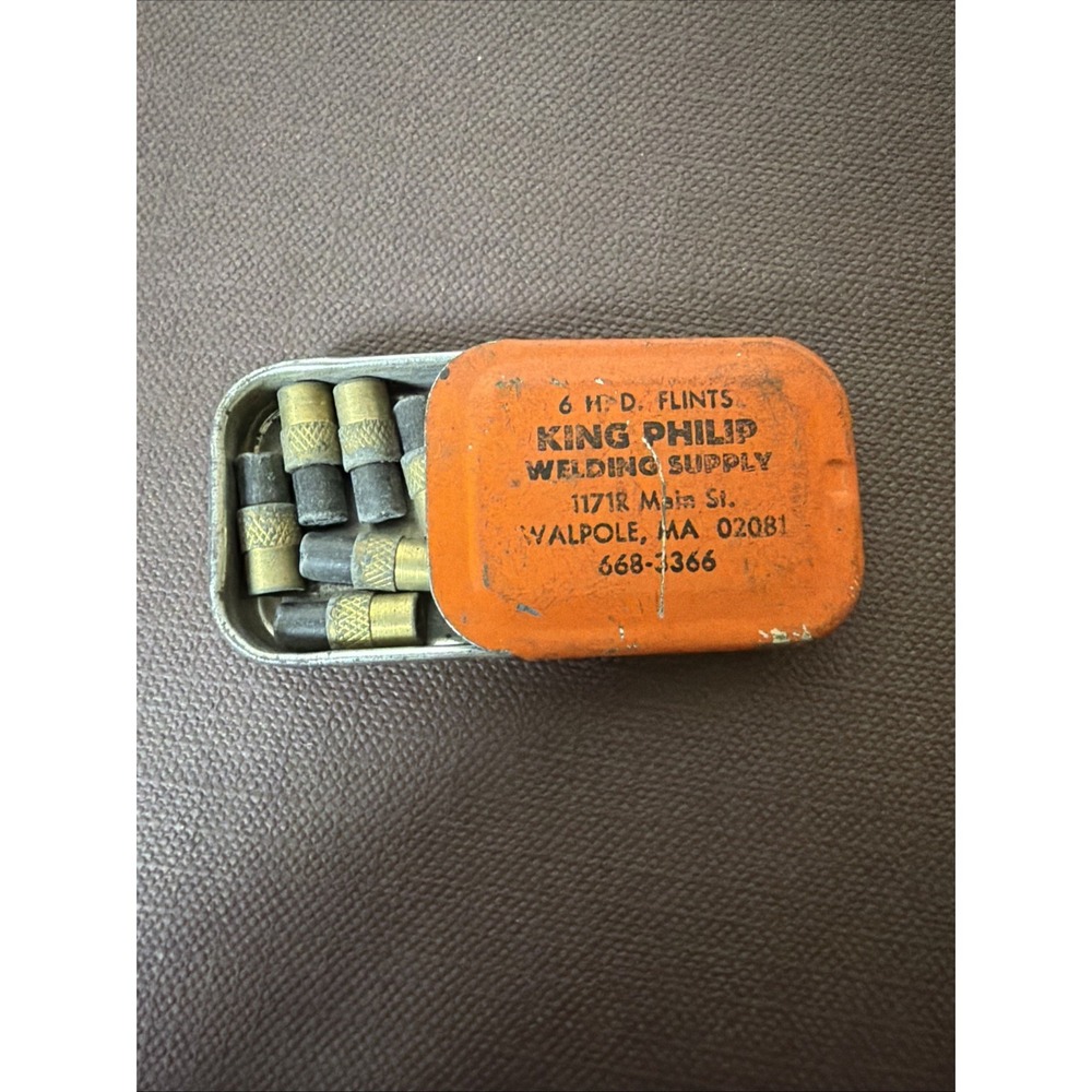 Vintage King Philip Welding Supply‎ Tin w/ 6 HD Flints for Gas Torch Gas Lighter